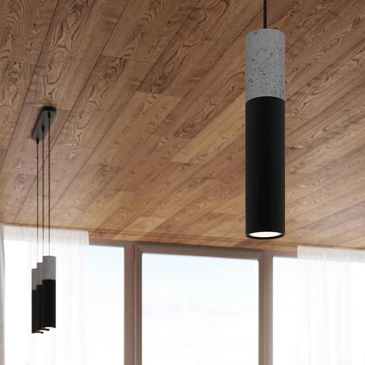 HÄNGELEUCHTE Beton Schwarz 3 flammig - Schwarz, Metall (45/6/90cm)