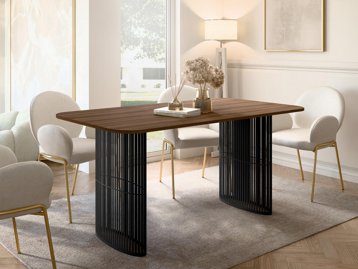 ESSTISCH Arcadia 160 - Nussbaumfarben/Schwarz, Holzwerkstoff/Metall (90/160/76cm) - MIRJAN24