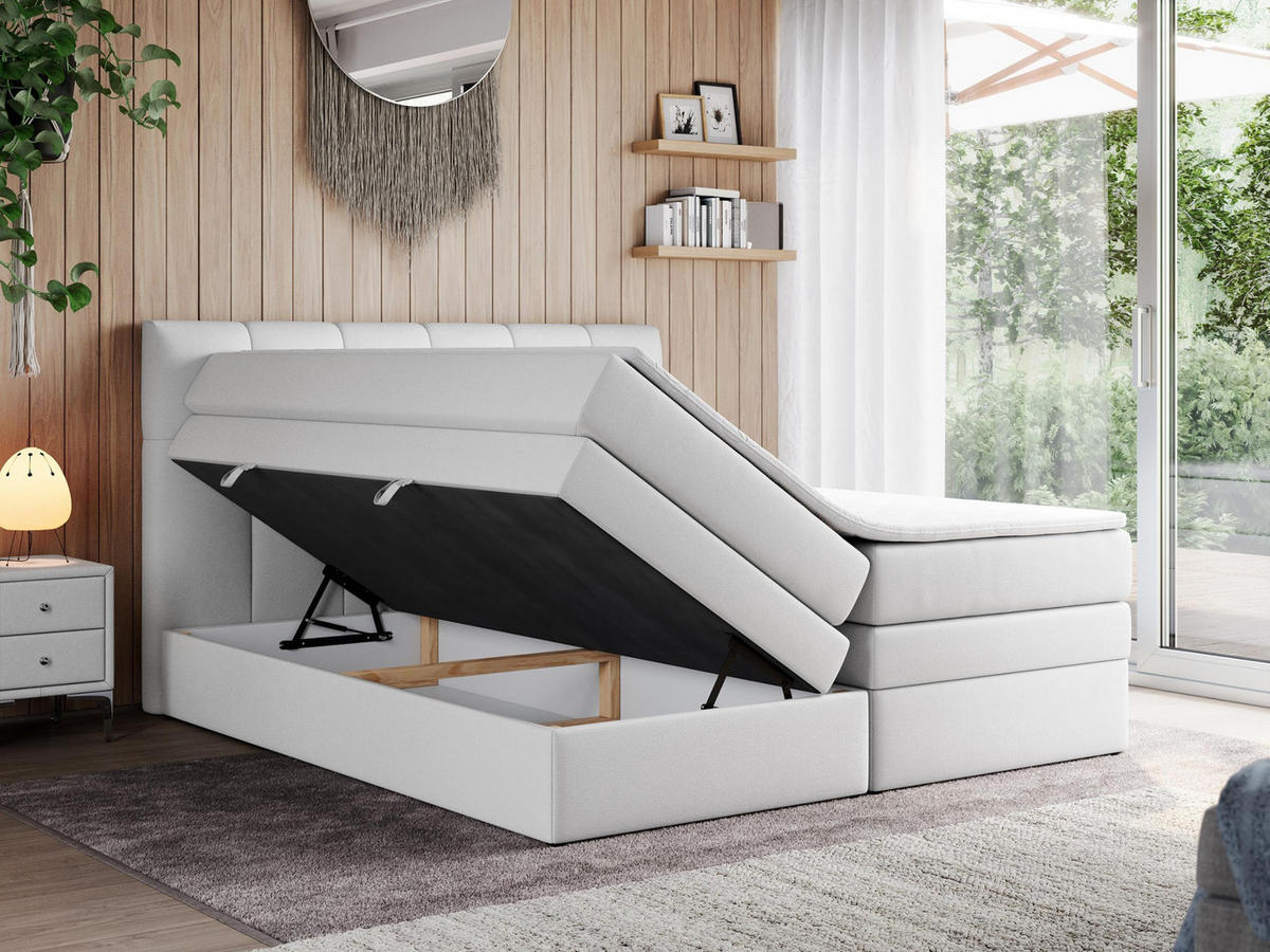 BOXSPRINGBETT ALVIN KING 120/200 Weiß Kunstleder - H3 - Weiß, Holz/Textil (120/200cm) - MKS