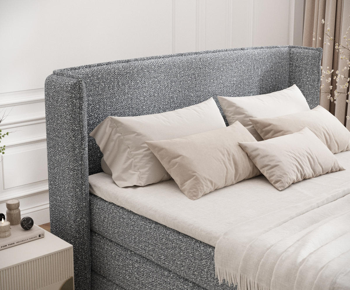 BOXSPRINGBETT Freeland Grau 180/200 cm mit Matratze und Topper - Schwarz/Grau, Holz/Holzwerkstoff (180/200cm) - Maison de Reve