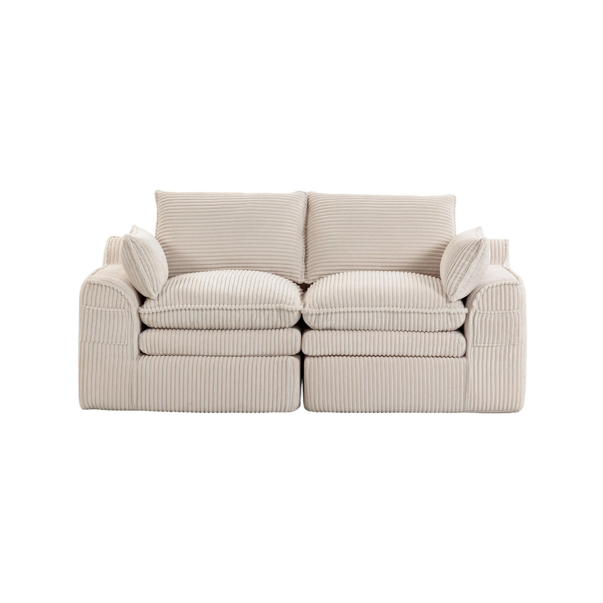 2-SITZER-SOFA aus Cord 191x94x85 cm Beige mit Seitentaschen, Kissen und Federkern - Beige, Textil (191/85/94cm) - Modfu