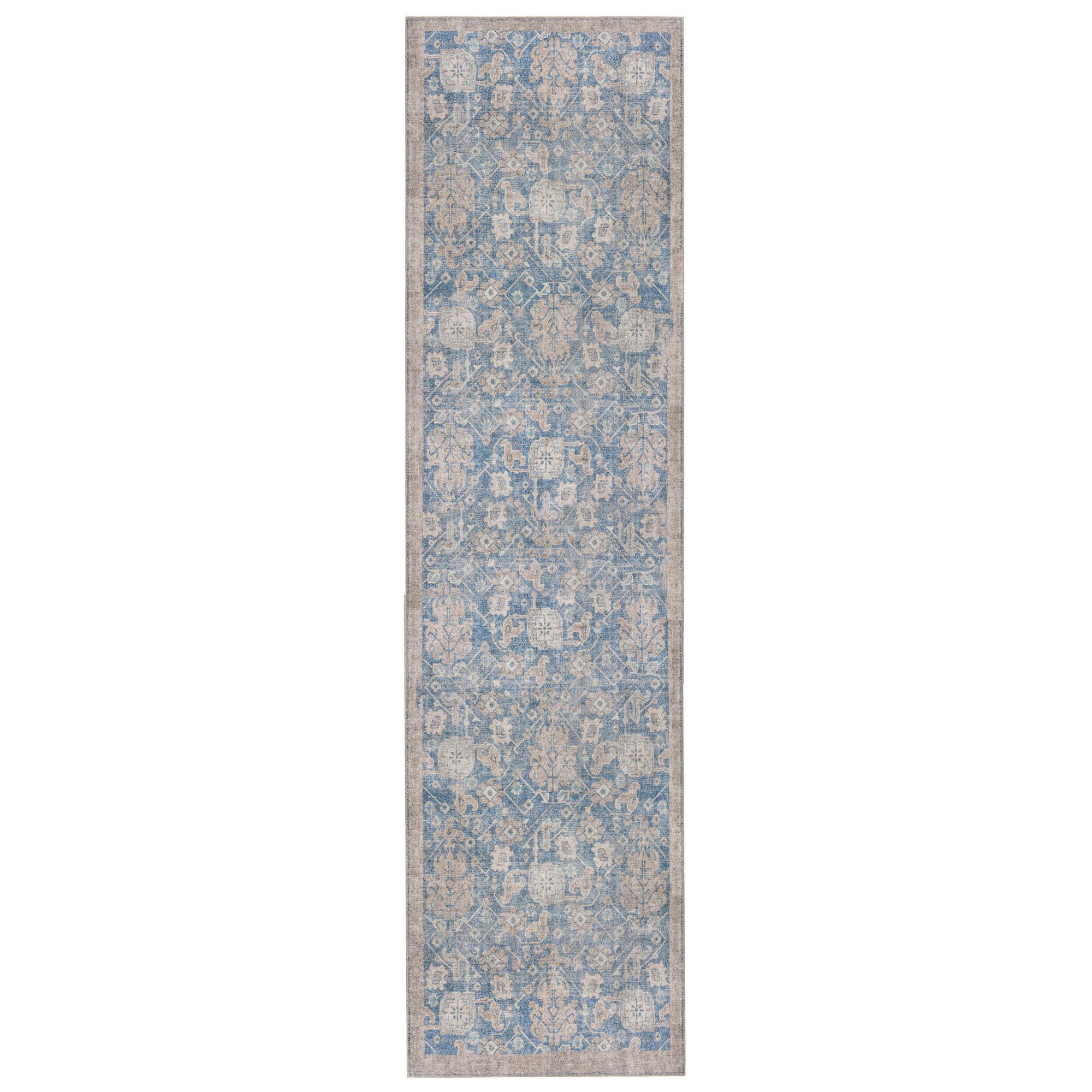 TEPPICH waschbar Vintage Floral, Orientalisch, Wohnzimmer schmutzabweisend Blau Läufer 60x230 - Blau, Textil (60/230cm) - KADIMA DESIGN