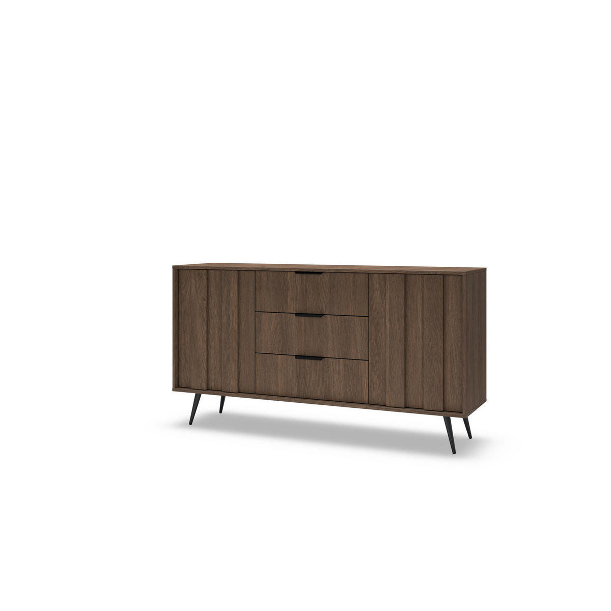 SIDEBOARD LUPO 153 cm Eiche Dunin - mit 3 Schubladen, LED und Metallfüßen - Eichefarben/Schwarz, Holz/Holzwerkstoff (153/83/40cm) - Ravio