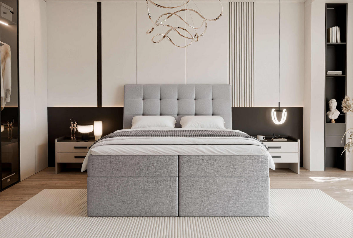 BOXBETT 200x200 cm mit Topper - Grau, Textil (200/200cm) - Idohome