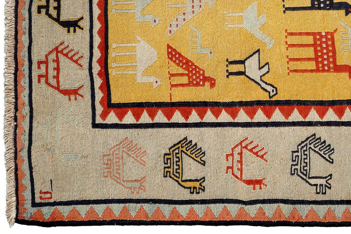 KELIM-TEPPICH handgewebt Sumak Shahsavan Gelb 156/118 cm Schurwolle - Gelb, Textil (118/156cm) - Looma