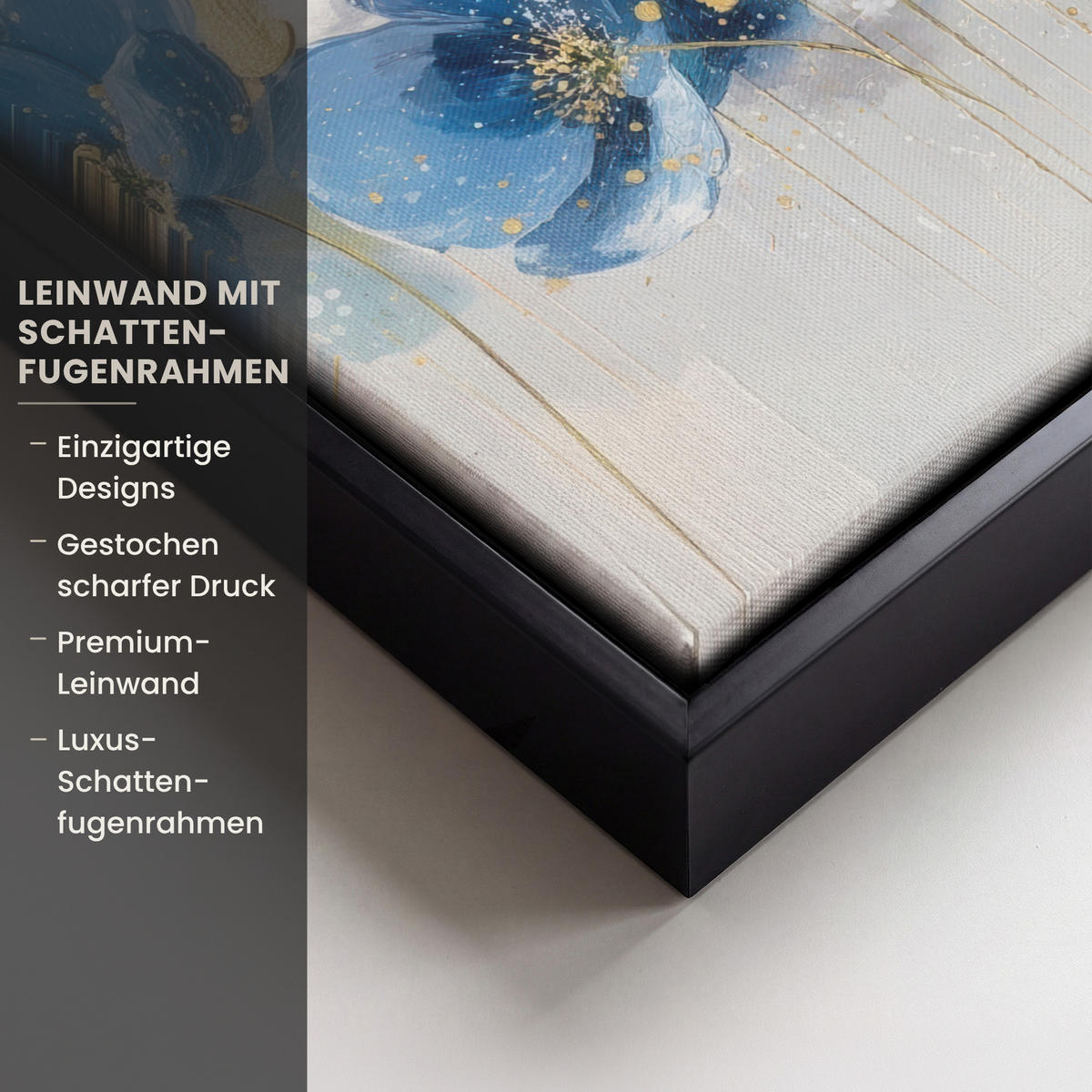 LEINWAND Bilder mit Rahmen - Blumen - Blau - Abstrakt - 40x30 - Hellgrau, Textil (40/30cm) - MuchoWow