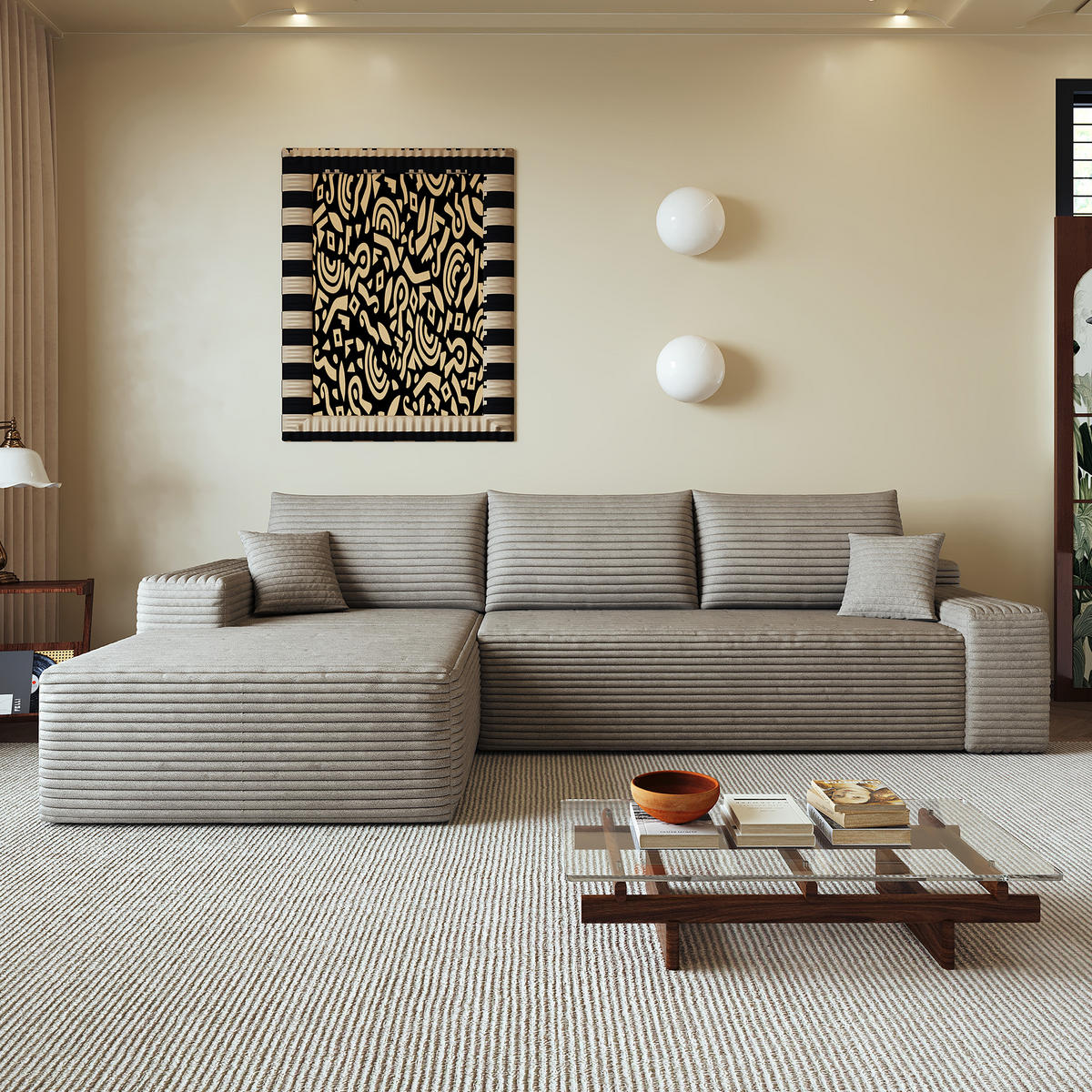 ECKSOFA 270/175/83 cm Kamel Cord mit Chaiselongue, Linke Seite - Braun/Cappuccino, Textil (270/175cm) - Oxeza