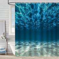 DUSCHVORHANG mit Haken hochwertig wasserdicht leicht zu reinigen schön bedruckt Meer - Blau, Textil (180/180cm) - MCBOSON