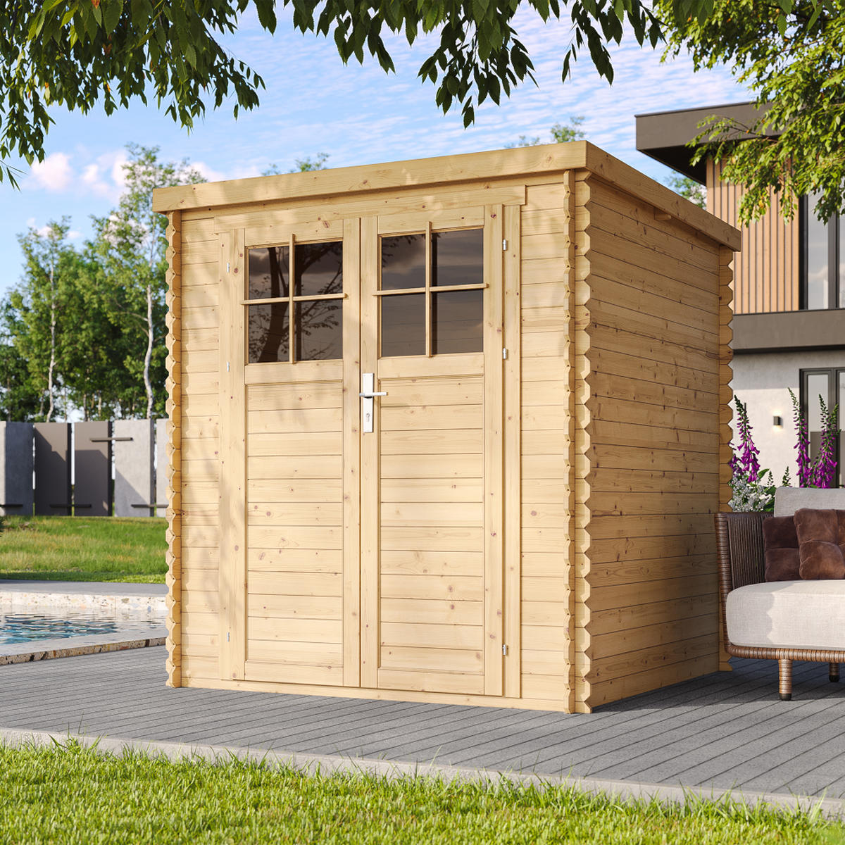 HOLZ-GARTHENHAUS mit hochwertige abschließbare Tür B204xL204xH202 cm/ 3.53 m2 M309F - Beige, Holz (204/200/204cm) - Timbela