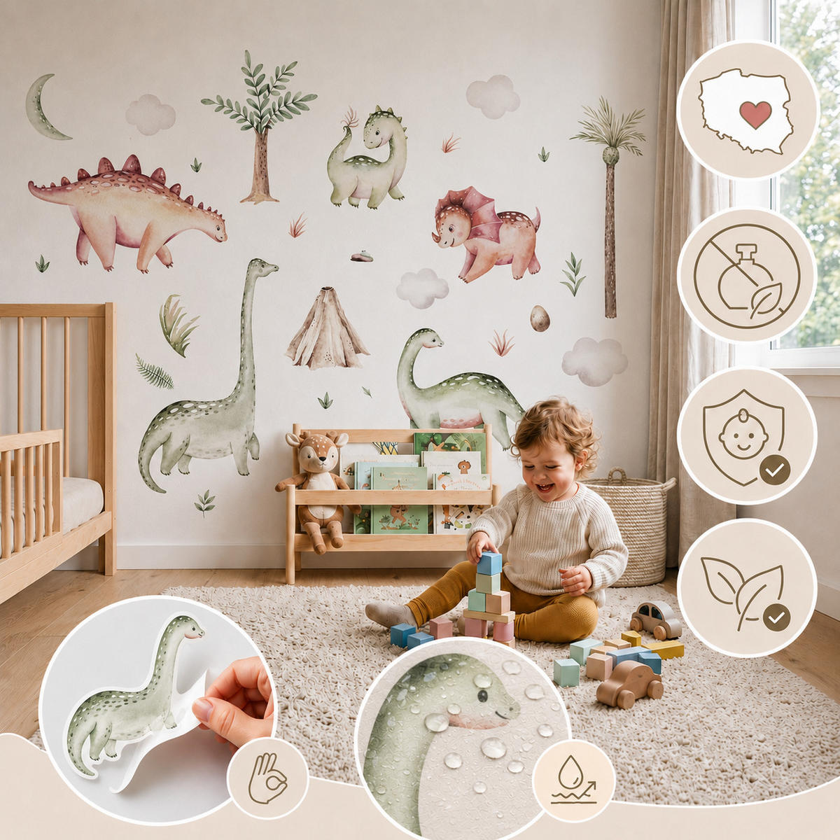 WANDSTICKER SET Dinosaurier und Pflanzen 120x60 - Beige/Braun, Papier (120/60/60cm) - Muralo