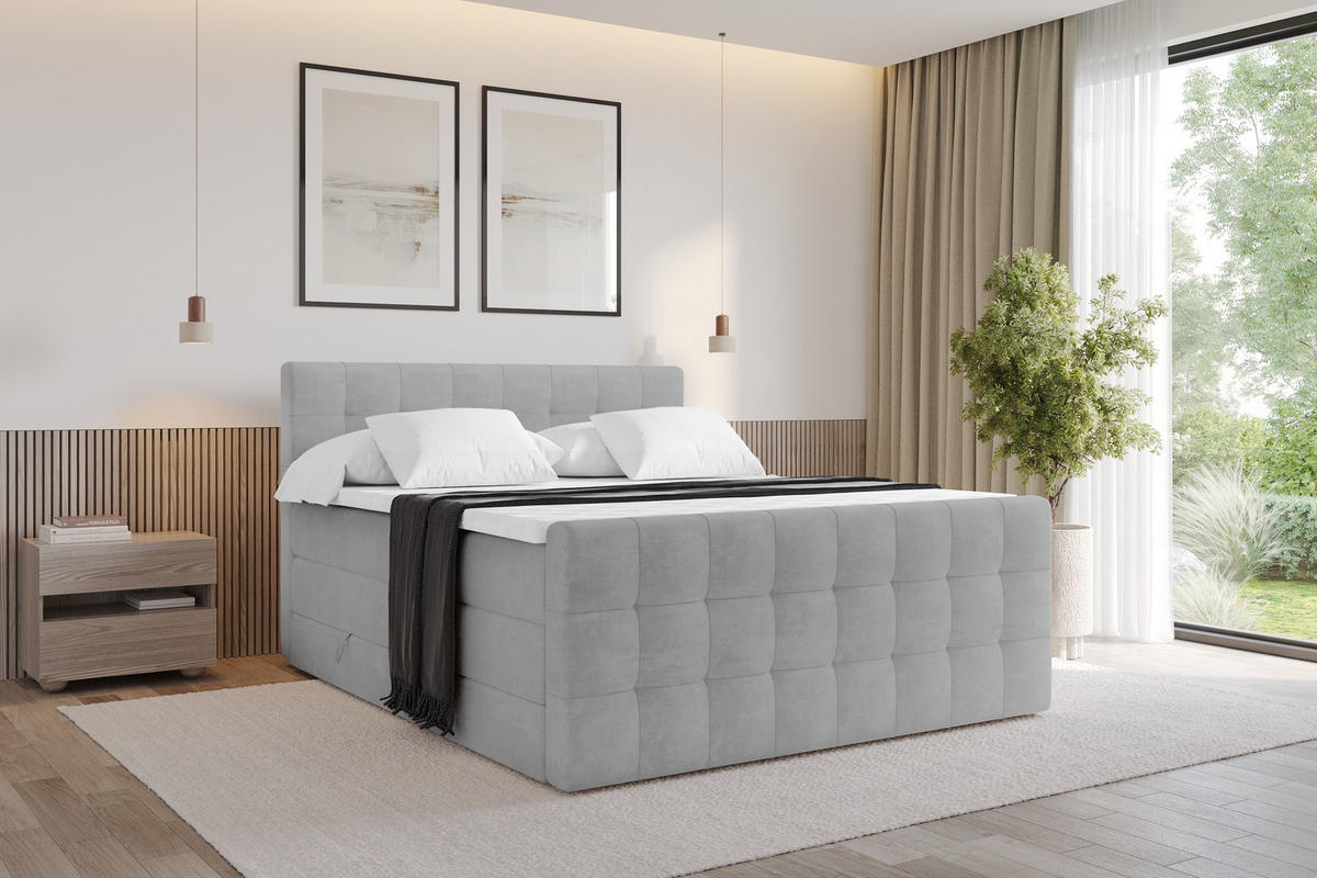 BOXSPRINGOVÁ POSTEL s matrací H3/H4 - IGAN-Z KING - 120x200 cm Šedá - světle šedá, kompozitní dřevo (123/200cm) - ALTDECOR