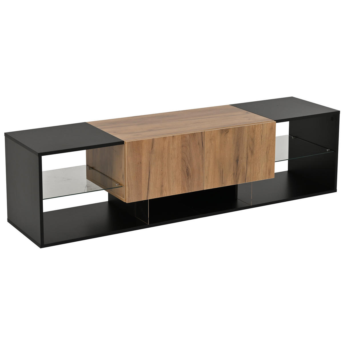 TV-LOWBOARD 160/40/42 cm Schwarz/Natur aus Spanplatte mit LED - Schwarz, Holzwerkstoff (40/42/160cm) - OKWISH