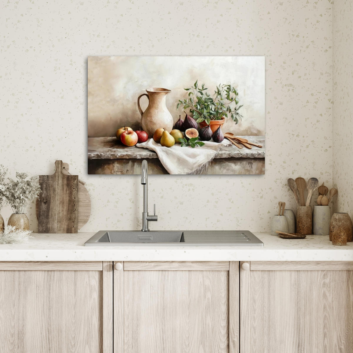 LEINWANDBILD Obst - Kräuter - Ländlich Gemälde 60x40 cm - Naturfarben, Textil (60/40cm) - MuchoWow