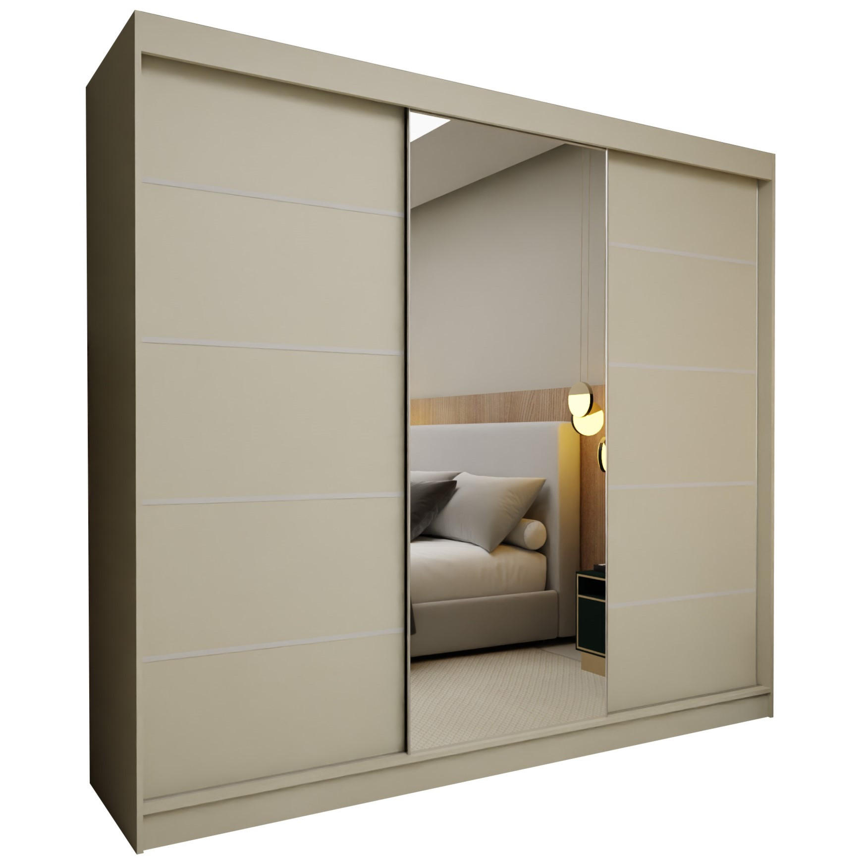 SCHWEBETÜRENSCHRANK Samantha 240 cm mit Spiegel, 3-türig, kaschmir - Kaschmir, Kunststoff (240/216/61cm) - Margaret Hadas24