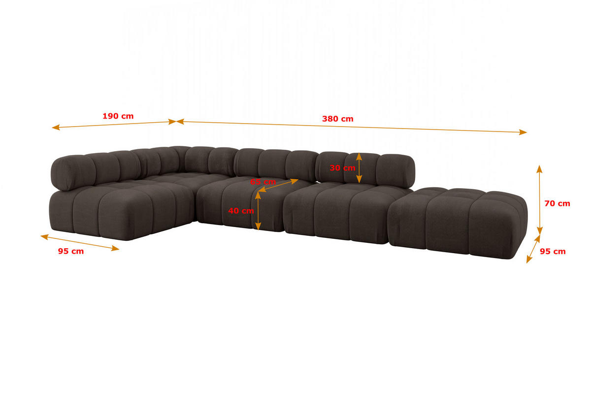 ECKSOFA modulares Sofa Favio-L2 - 380x190x70 cm Braun Velours - Braun, Holzwerkstoff/Textil (380/190cm) - ALTDECOR