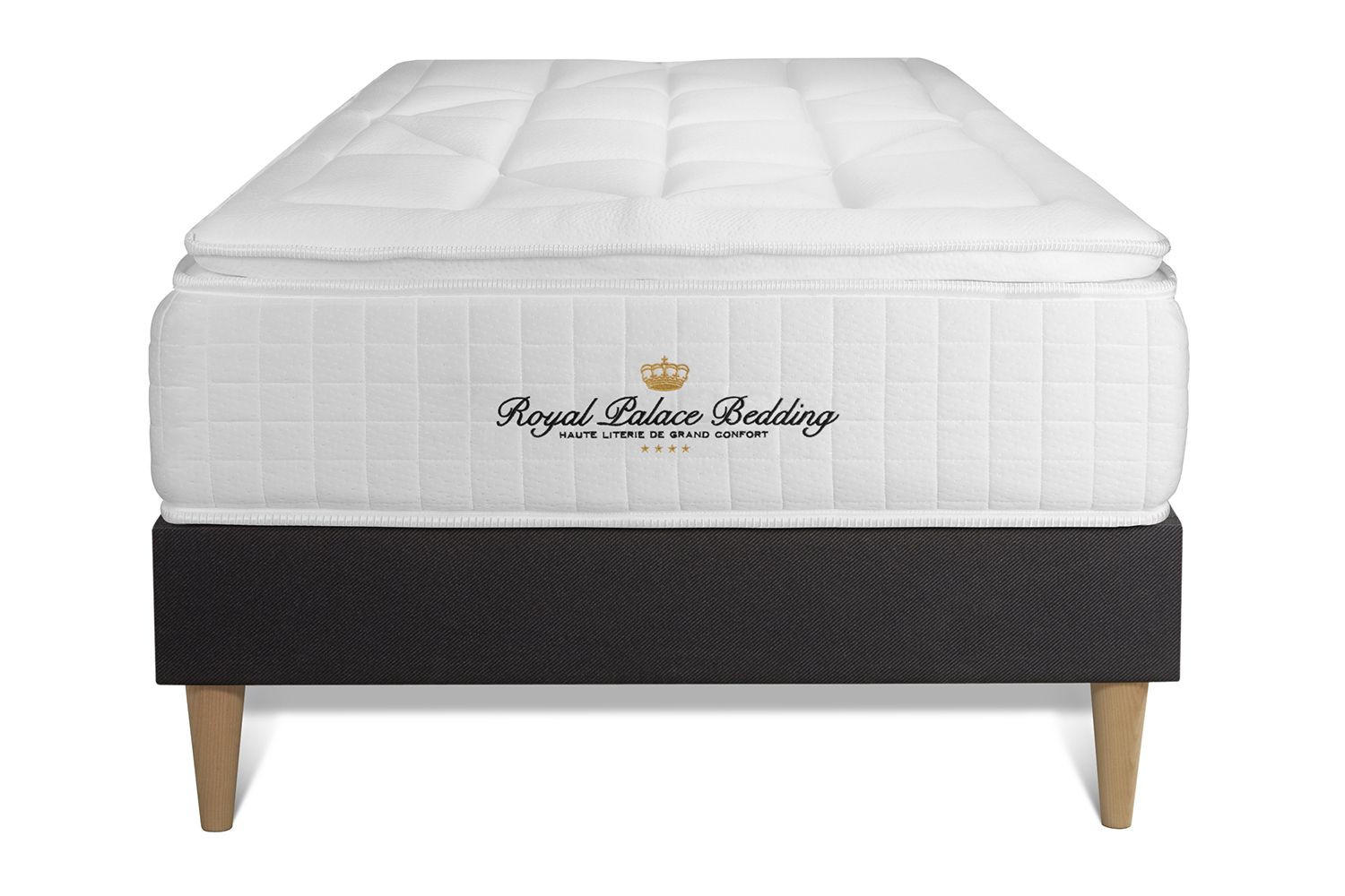 BETT George V Taschenfederkern und Memory-Schaum 90 x 200 cm h1 - Kit Bettgestell Schwarz - Beige/Schwarz, Holz (90/200cm) - ROYAL PALACE BEDDING