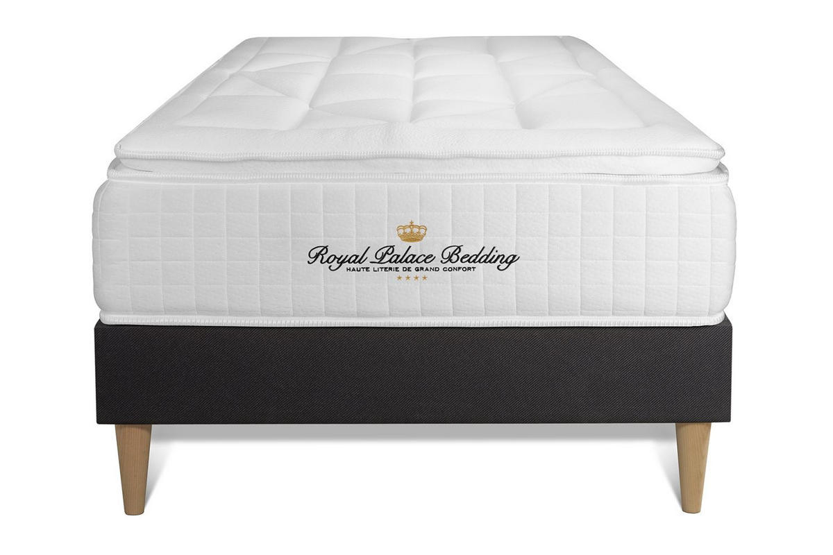 BETT George V Taschenfederkern und Memory-Schaum 90 x 200 cm h1 - Kit Bettgestell Schwarz - Beige/Schwarz, Holz (90/200cm) - ROYAL PALACE BEDDING