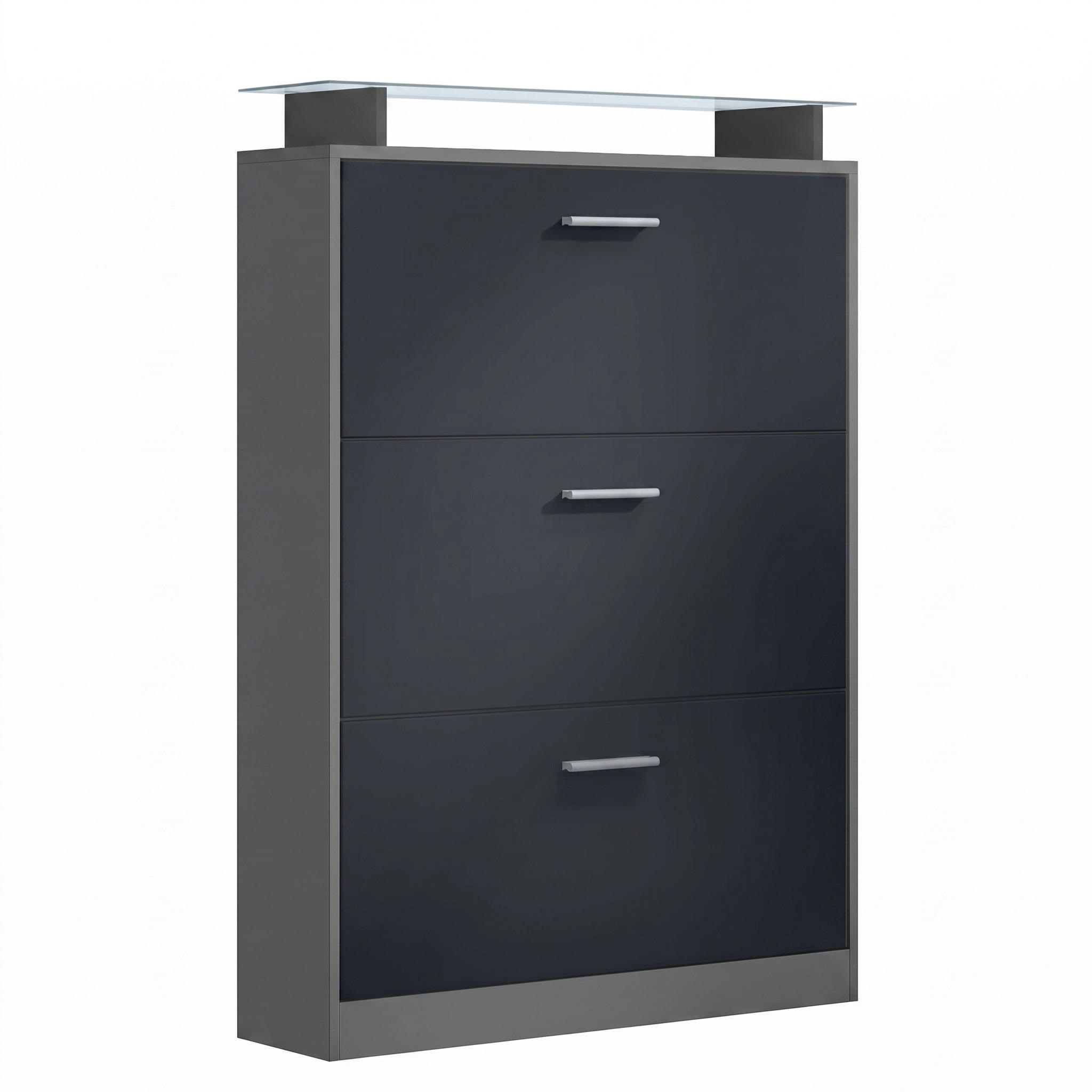 SCHUHSCHRANK Lavia Front in Schwarz mattt - Schwarz, Holzwerkstoff (89/128/23cm) - Vladon
