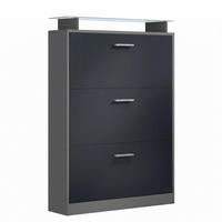 SCHUHSCHRANK Lavia Front in Schwarz mattt - Schwarz, Holzwerkstoff (89/128/23cm) - Vladon