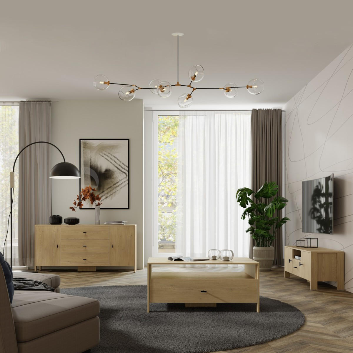 TV-SCHRANK stehend Ethan 2D1S 120 Eiche Cremona - Eichefarben/Schwarz, Holzwerkstoff/Metall (124/46/40cm) - mzm24