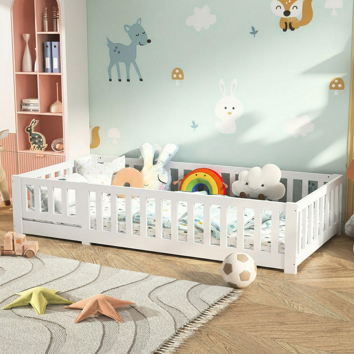 KINDERBETT 90/200 cm weiß mit Schutzgitter - Weiß, Holz