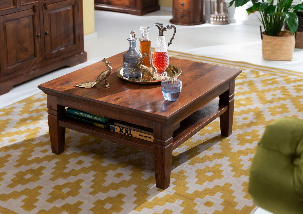 COUCHTISCH Akazie 85x85x45 nougat lackiert OXFORD #316 - Dunkelbraun, Holz (85/85/45cm) - Massivmoebel24