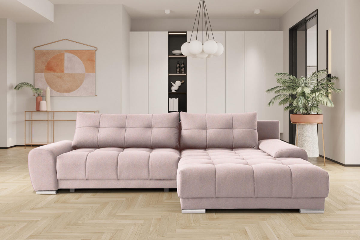 ECKSOFA WAVE Mit Schlaffunktion, Stoff SORO, Rosa Rechts - Rosa, Holz (281/105cm) - Kaiser Möbel