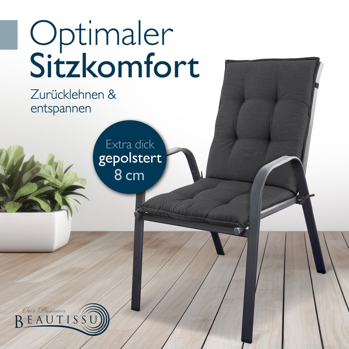 NIEDERLEHNERAUFLAGE Sun-NL 105/50/8cm Anthrazit - Anthrazit, Textil (50/8/105cm) - Beautissu 