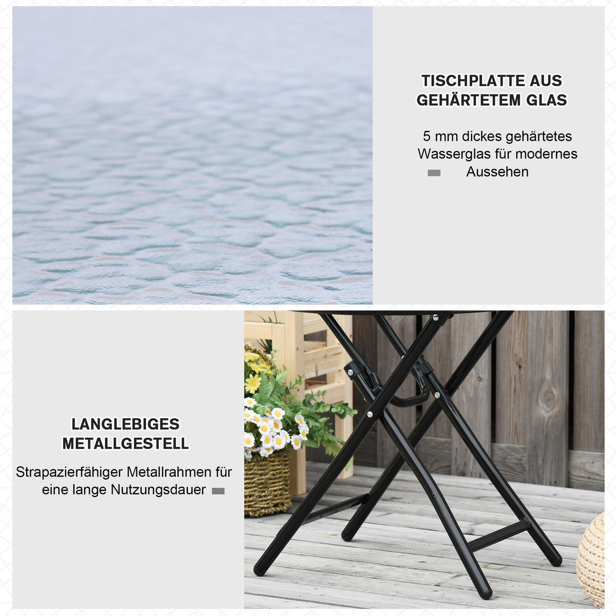 GARTENTISCH, Schwarz, Metall, Glass - Schwarz, Glas/Metall (45/45/50cm) - Outsunny