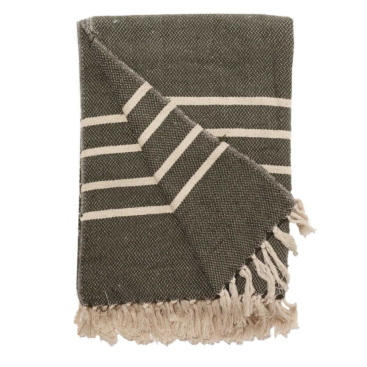 DECKE Mila 130x180 cm, 100% Baumwolle, Grün-Creme - Grün, Textil (130/180cm) - Au Maison