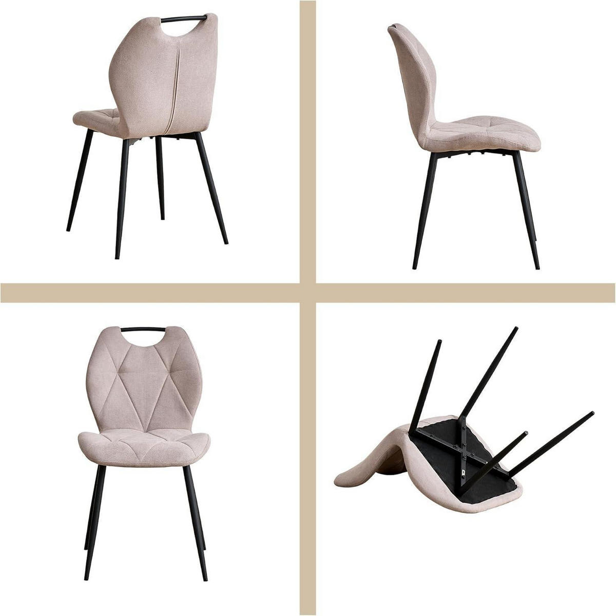 ESSZIMMERSTUHL 2er-Set Stoff Beige mit Griffen - Beige, Textil (44/86/48cm)