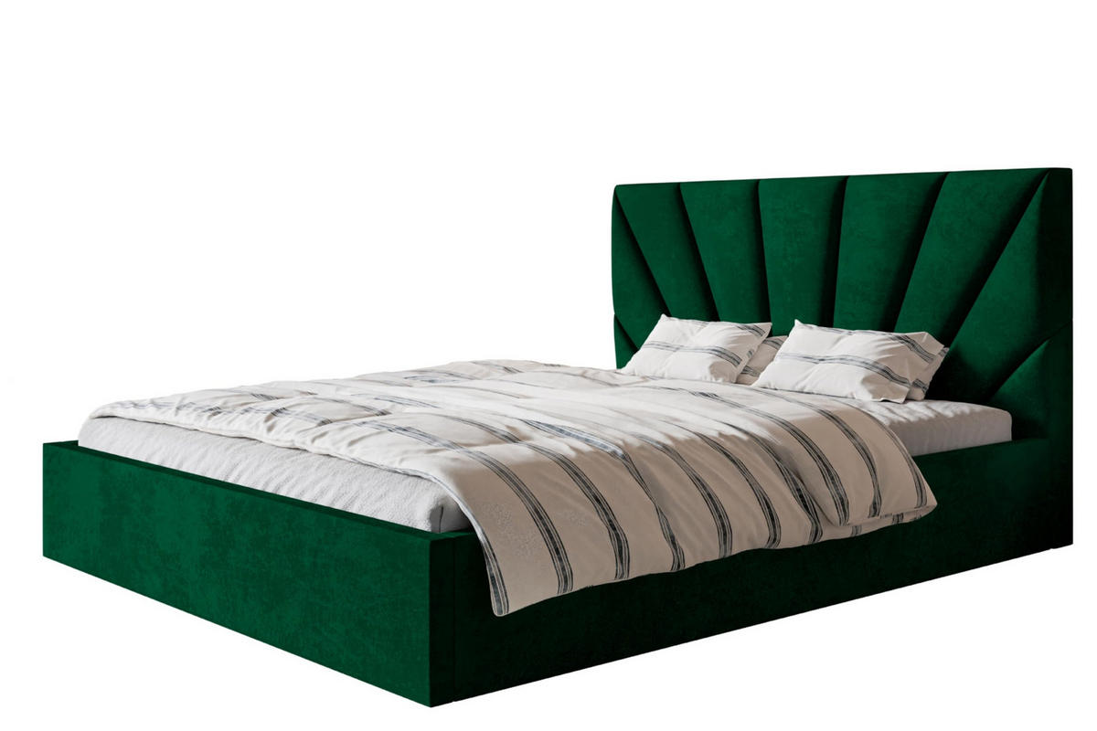BETT 90x200 - Polsterbett mit Bettkasten und Metallrahmen - Modern Betten - Glatter Kronos-Stoff- Kollektion Denver, Grün - Grün, Holz/Textil (90/200cm) - Alpi-Möbel