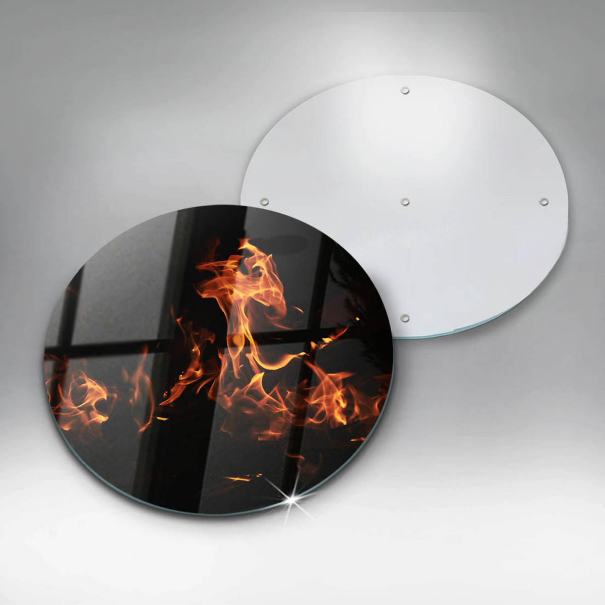 GLASPLATTE Ø 30 cm Feuerflamme - Schwarz, Glas (30/30cm) - Wallfluent