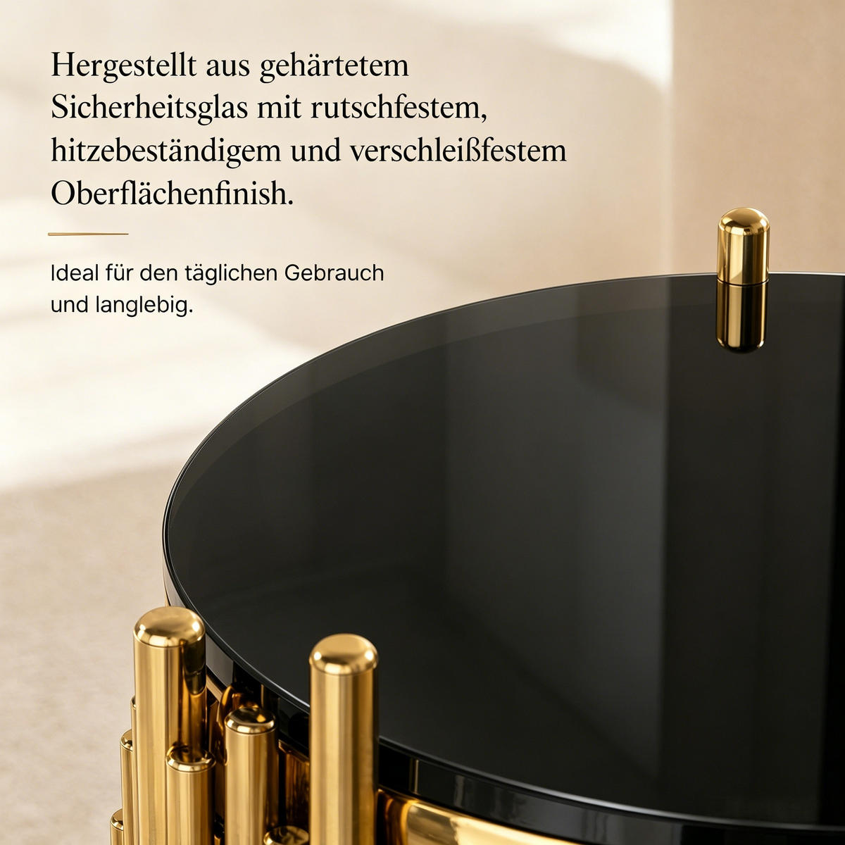 SIDOBORD glas svart & guld, 2 plan - Svart, Metall (45/45/55cm) - Urban Meuble