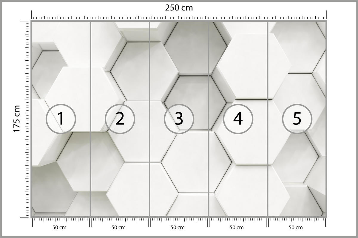 FOTOTAPETE für Wohnzimmer Hexagone Formen Geometrie 250x175 - Weiß/Grau, Papier (250/175cm) - Muralo