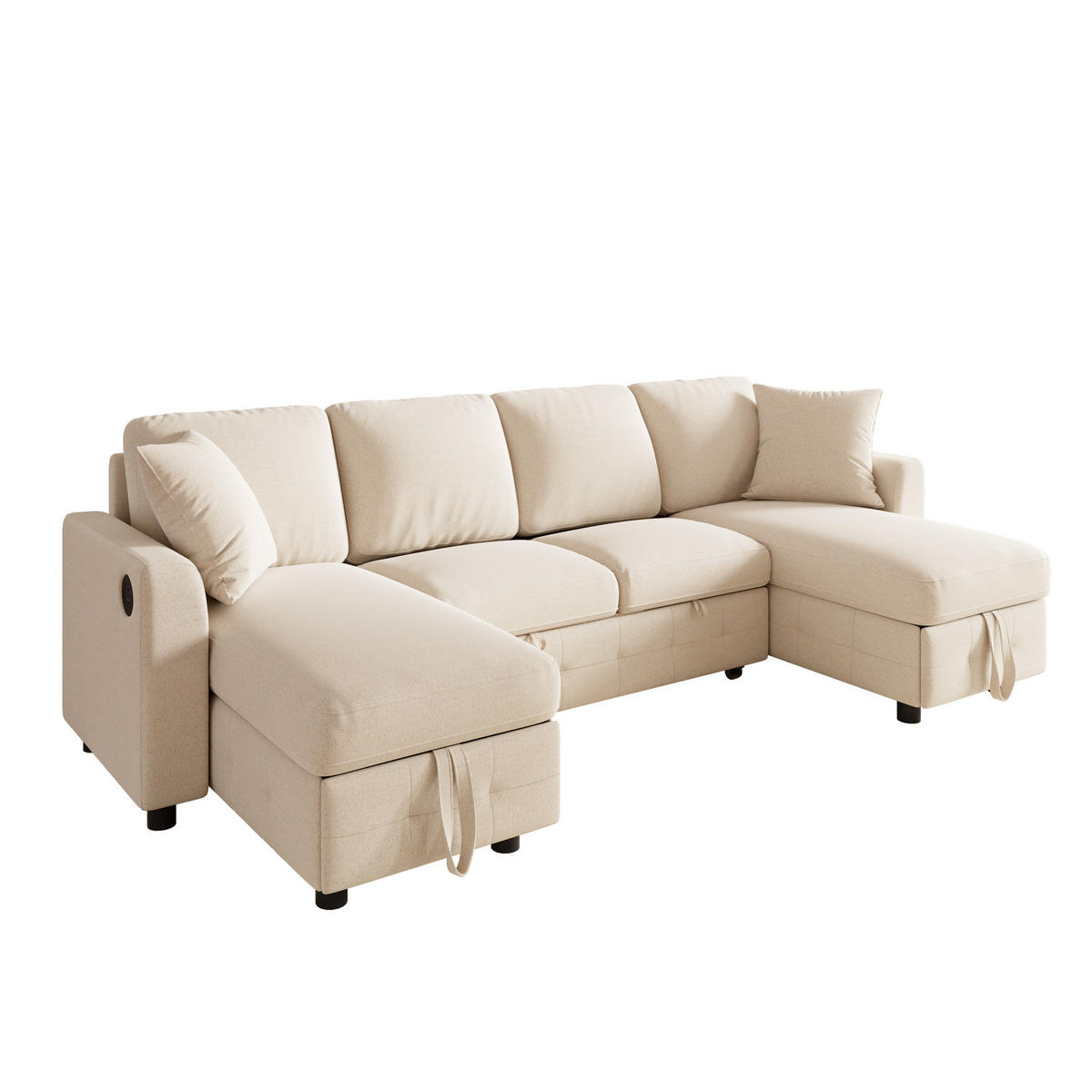 SEDACÍ SOUPRAVA, rozkládací, šenilová, béžová - béžová, textil (260/82/128cm) - FLIEKS