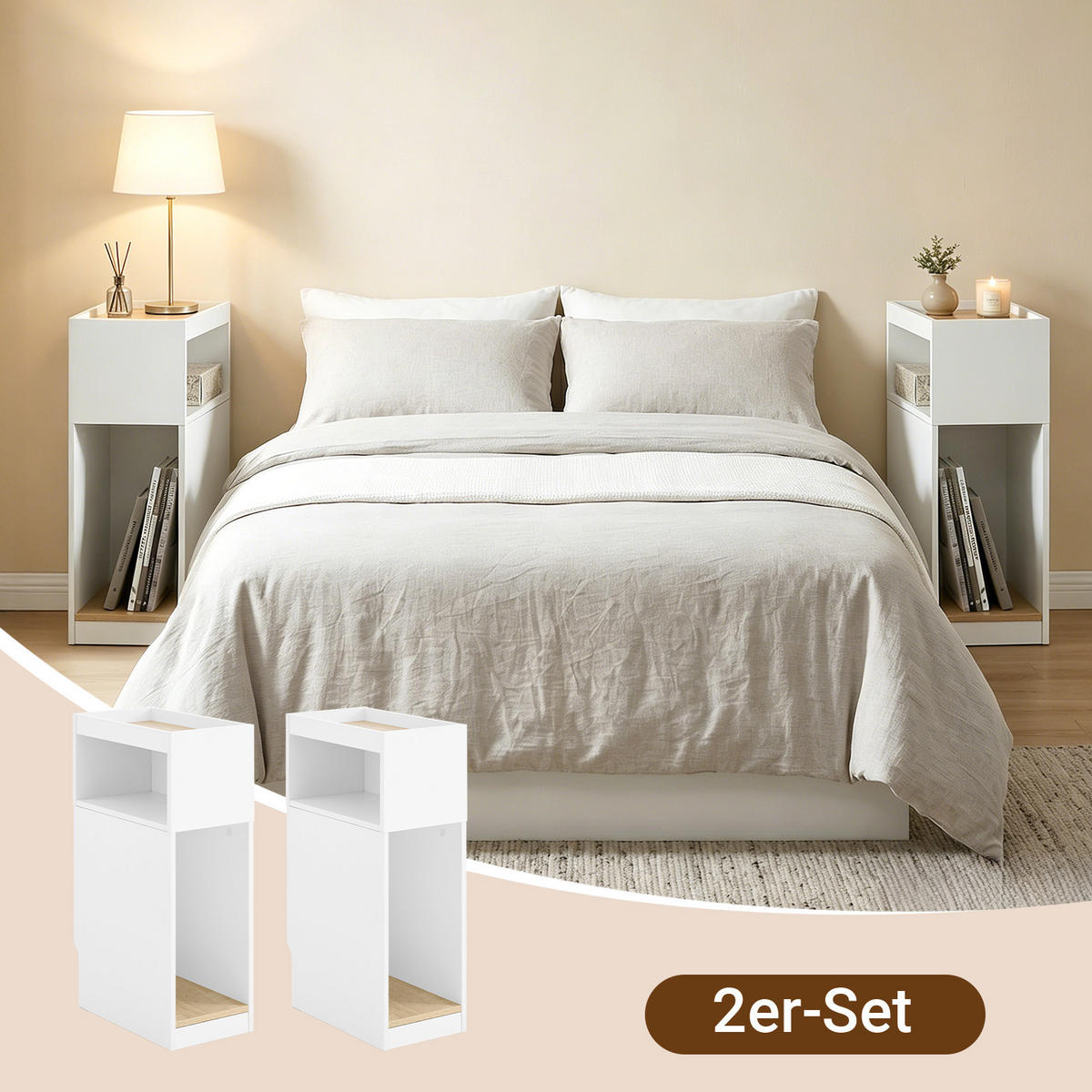 BELA nočna omarica z odprtimi policami - bela, leseni material (35/60/20cm) - SoBuy