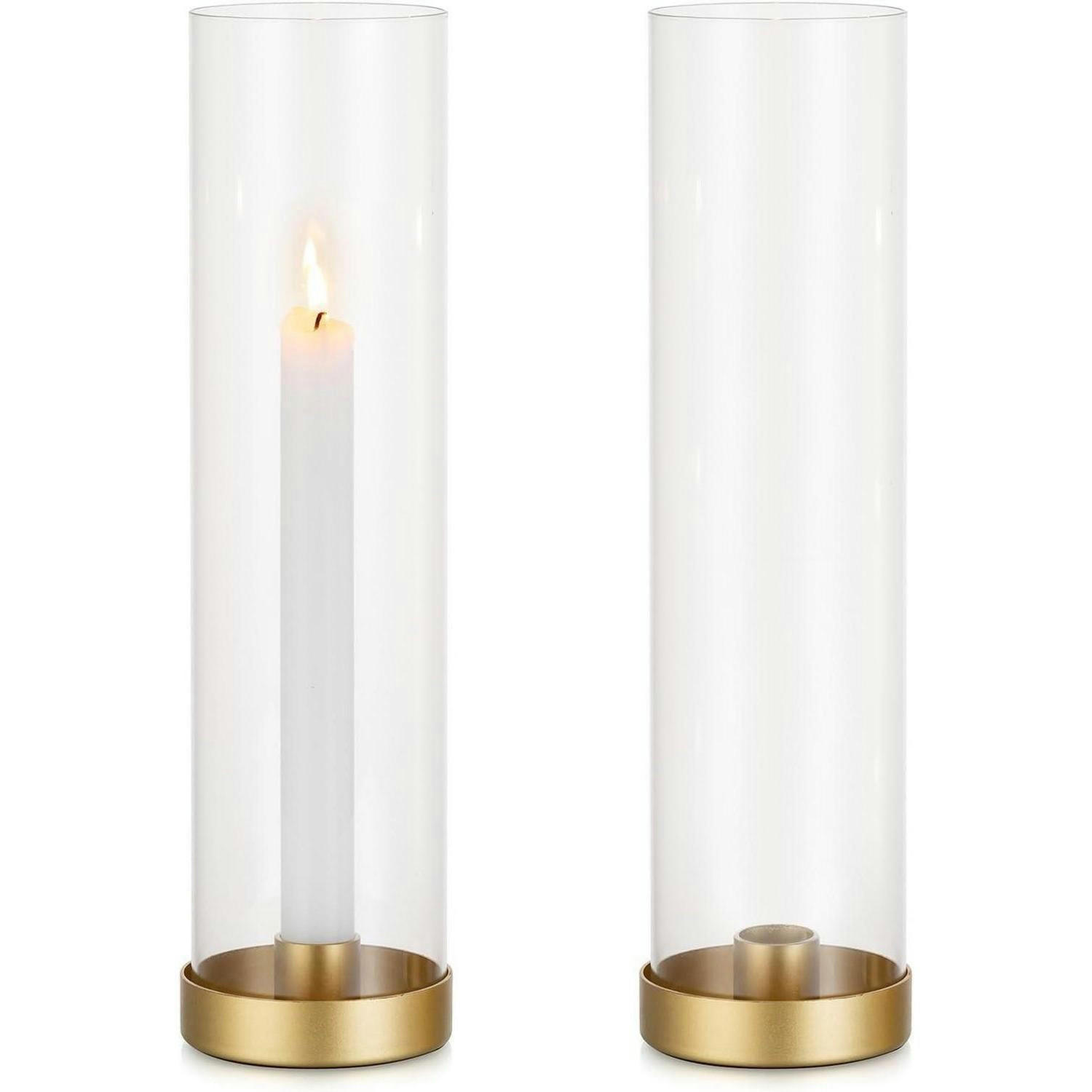 KERZENSTÄNDER 2-teiliges Set Metall Gold mit Glaszylinder 30 cm - Goldfarben, Glas (19.5/33/11.5cm)