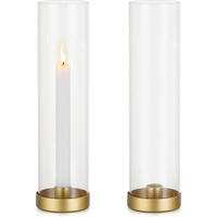 KERZENSTÄNDER 2-teiliges Set Metall Gold mit Glaszylinder 30 cm - Goldfarben, Glas (19.5/33/11.5cm)