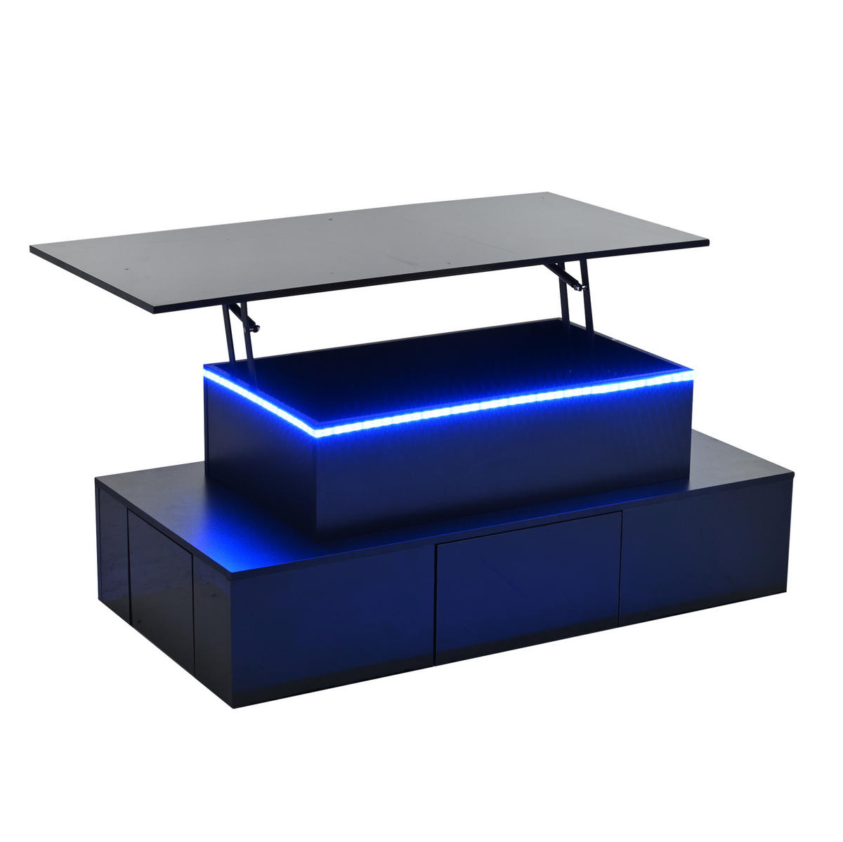 COUCHTISCH 100/50/40 cm mit Liftfunktion, LED, 4 Schubladen und verstecktem Stauraum, Schwarz - Eichefarben, Holzwerkstoff (100/50/40cm) - Modfu
