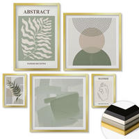 WANDBILDER 5er Set - 50x50 cm & 20x30 cm & 40x60 cm Goldrahmen - Botanische Boho-Abstraktionen - Goldfarben, Kunststoff (40/60cm) - ArtPrintCave