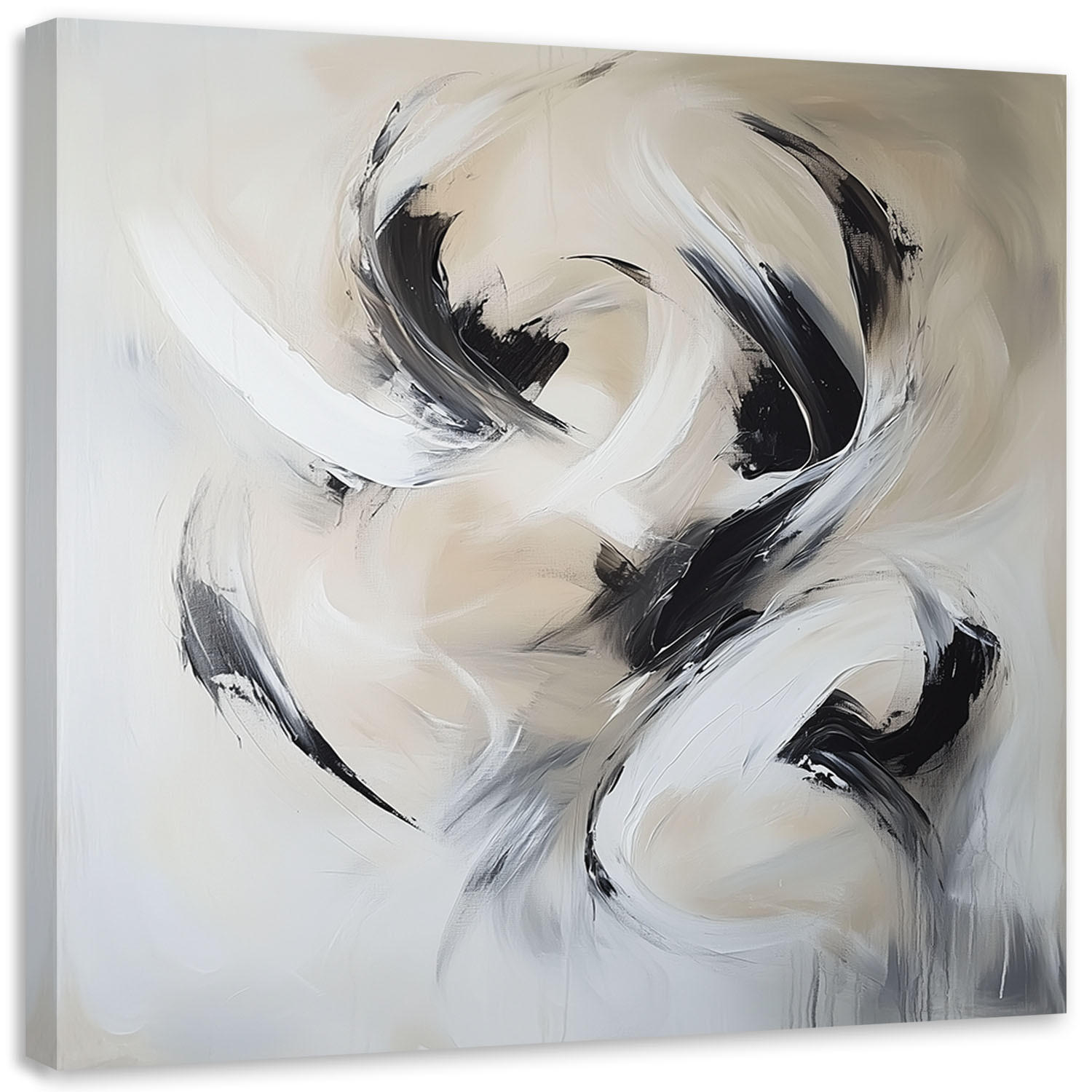 LEINWANDBILD Abstrakte beige-schwarze Imitation Farbe 50x50cm - Grau, Textil (50/50cm) - Feeby