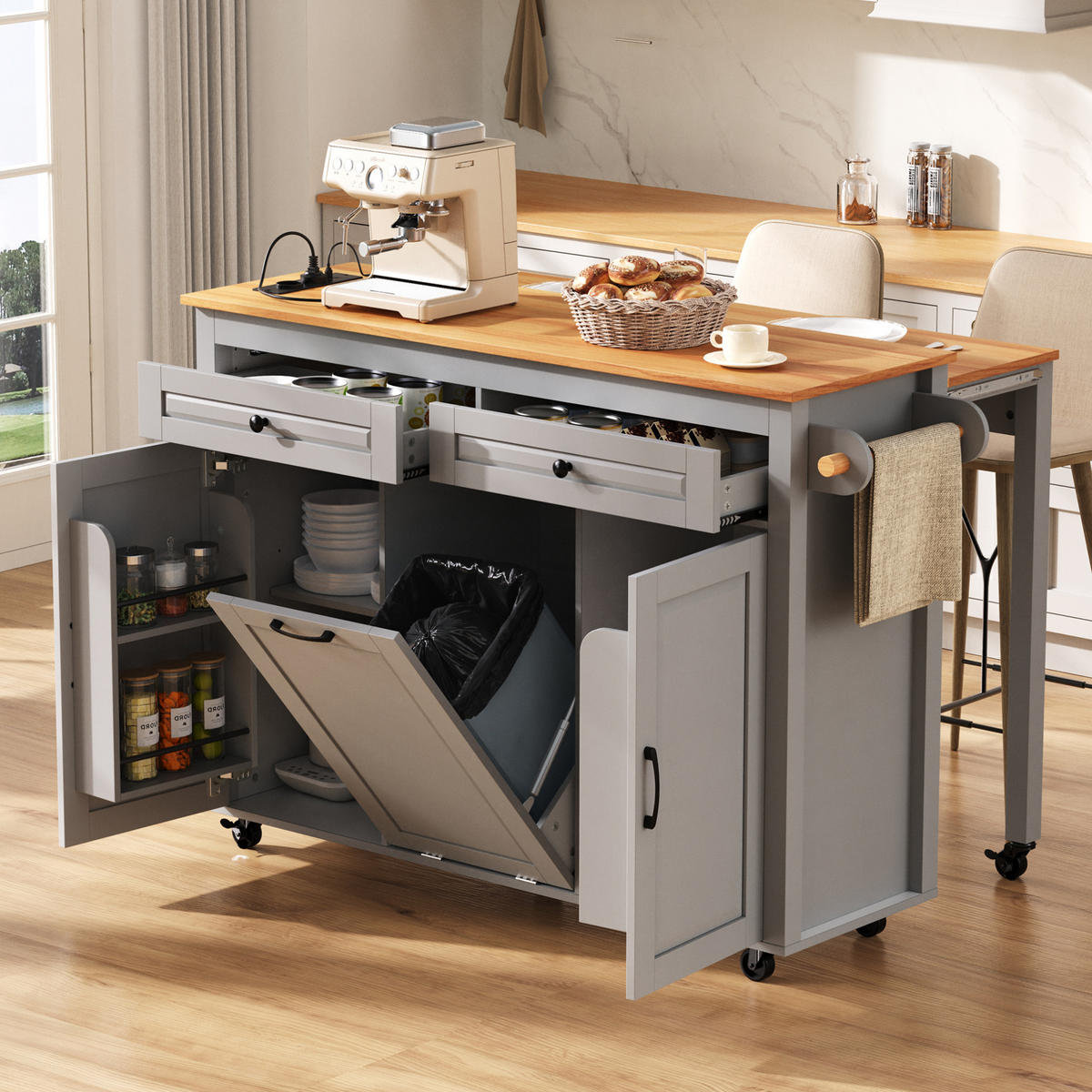 KÜCHENINSEL mit Ausziehplatte und Stauraum 120 cm Grau - Grau, Holz (40/92/120cm) - Beauniv