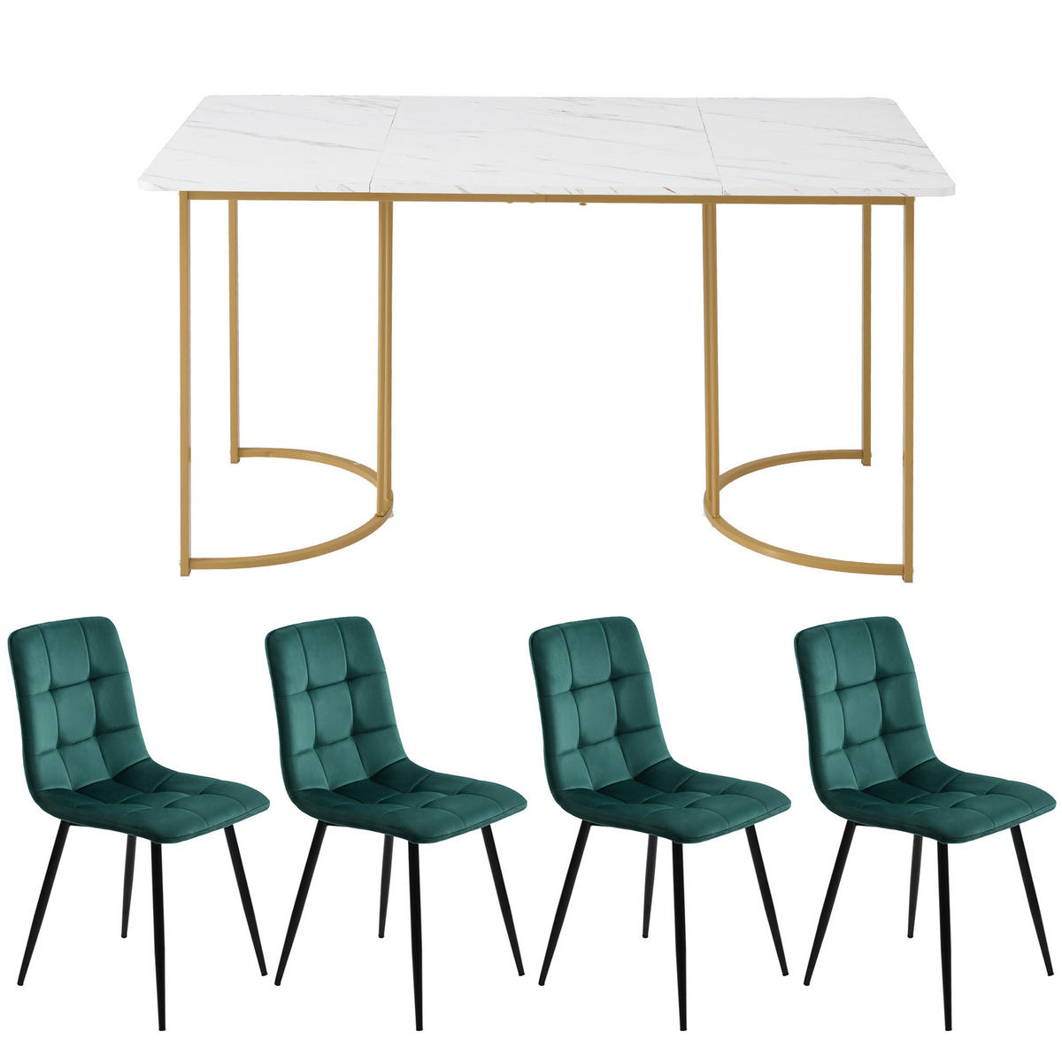 ESSGRUPPE DE-38981 140/80 cm Tisch mit 4 Stühlen Dunkelgrün - Dunkelgrün, Holzwerkstoff (140/75/80cm) - ComfortXL
