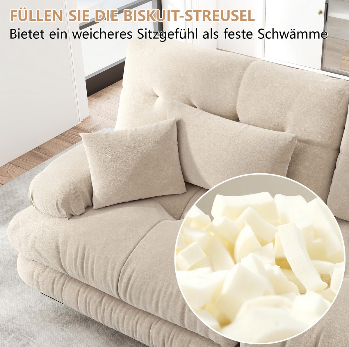 ECKSOFA mit modularem Design, beweglichem Ottoman und Chenille-Bezug, Hellkaffee - Cappuccino, Textil (406/145cm) - Redom