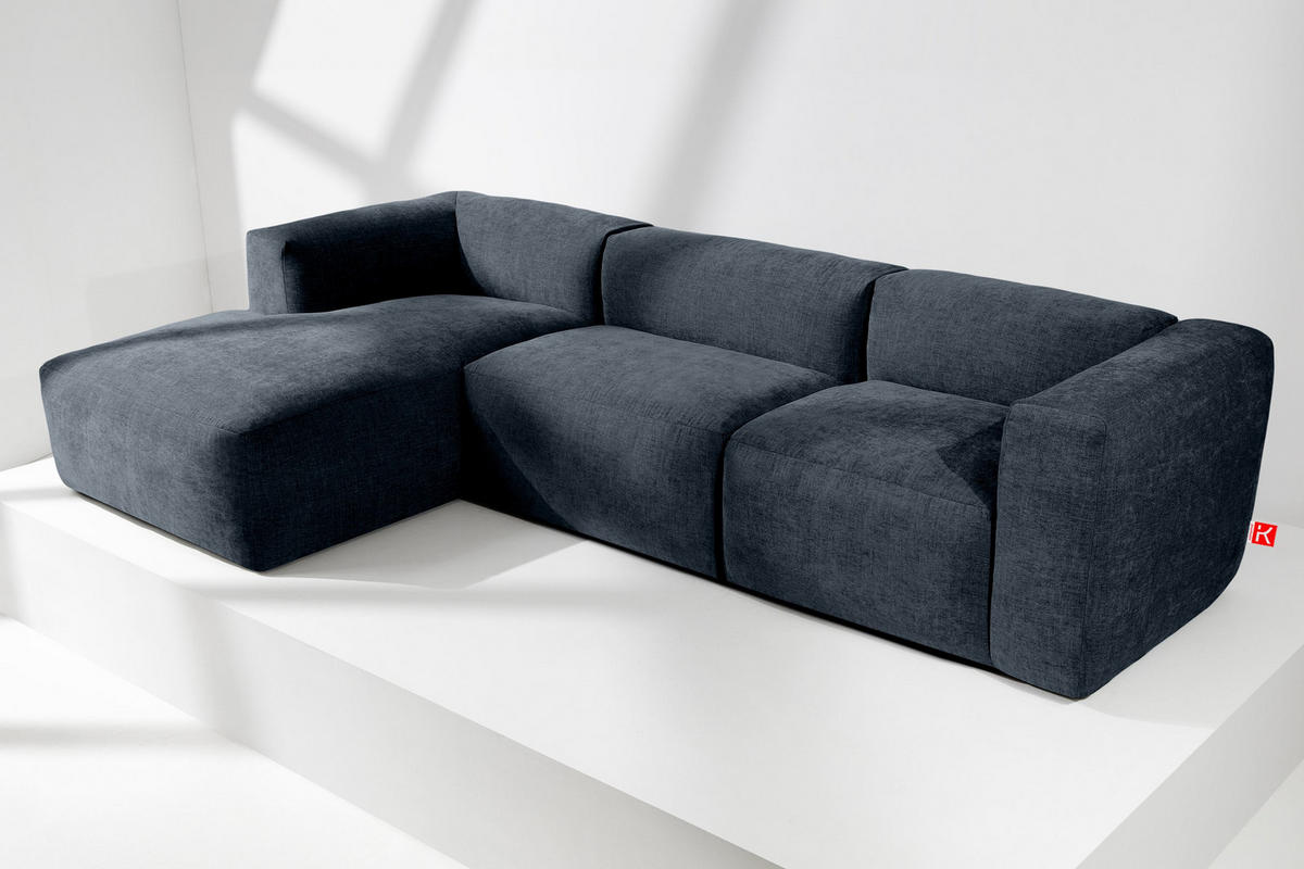 ECKMODULSOFA-LINKS BUFFO mit extrem weicher und bequemer Sitzfläche, Gewebestoff, dunkelblau - Dunkelblau, Textil (297/180cm) - KONSIMO®