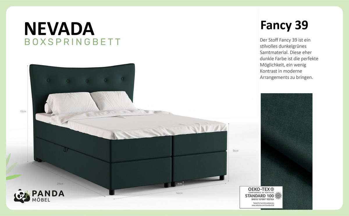 BOXBETT Nevada 140 x 200 cm Doppelbett mit hochwertiger Bonell-Matratze und Topper - grün - Grün, Holz (140/200cm) - Panda Möbel