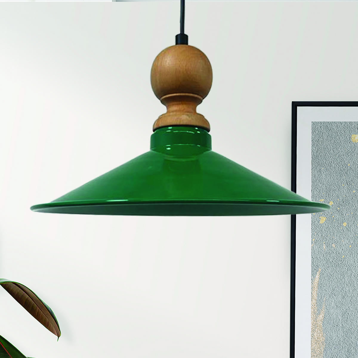 PENDELLEUCHTE Ferh 35/20 cm - Dunkelgrün, Holz/Metall (35/20cm) - Bamyum
