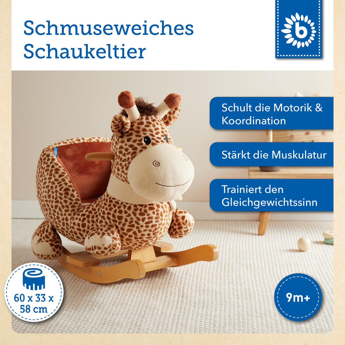 SCHAUKELTIER Giraffe - Beige, Textil (38/47/62cm) - Bieco Spielwaren