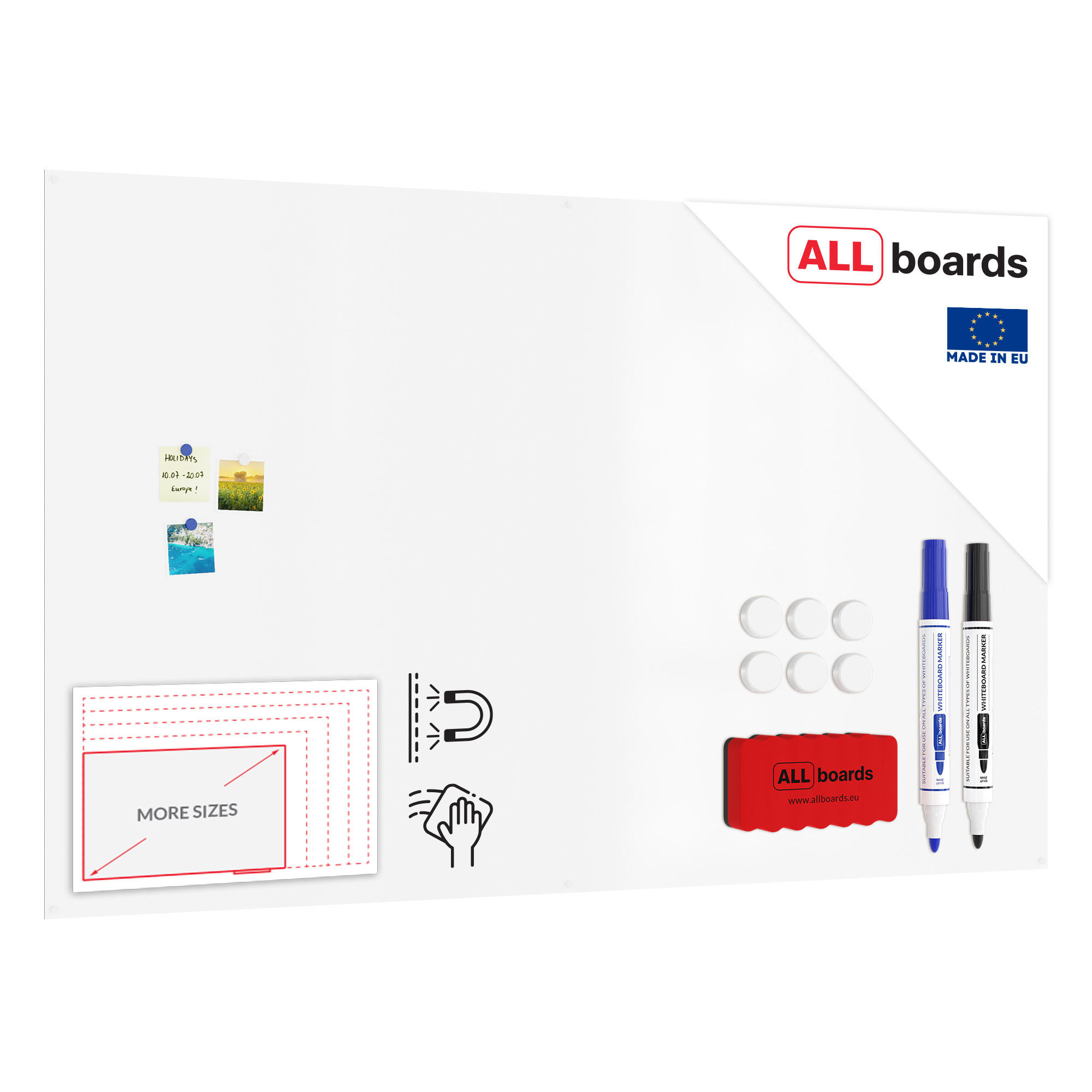 MAGNETPLATTE rahmenloses SLIMboard - Magnetisches trocken abwischbares Whiteboard 200x120 cm - Weiß, Metall (200/120/0.3cm) - ALLboards